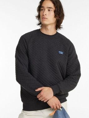 L.L. Bean Mens Quilted Sweatshirt Crewneck Blue Traditional Fit SzM